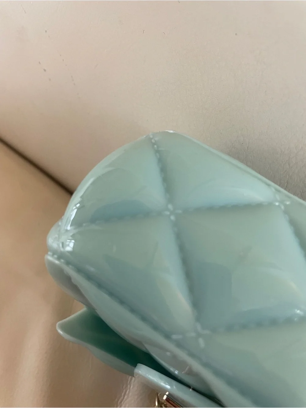 🩵✨ Mint / Light Aqua Jelly Quilted Mini Crossbody Bag with Gold Chain
